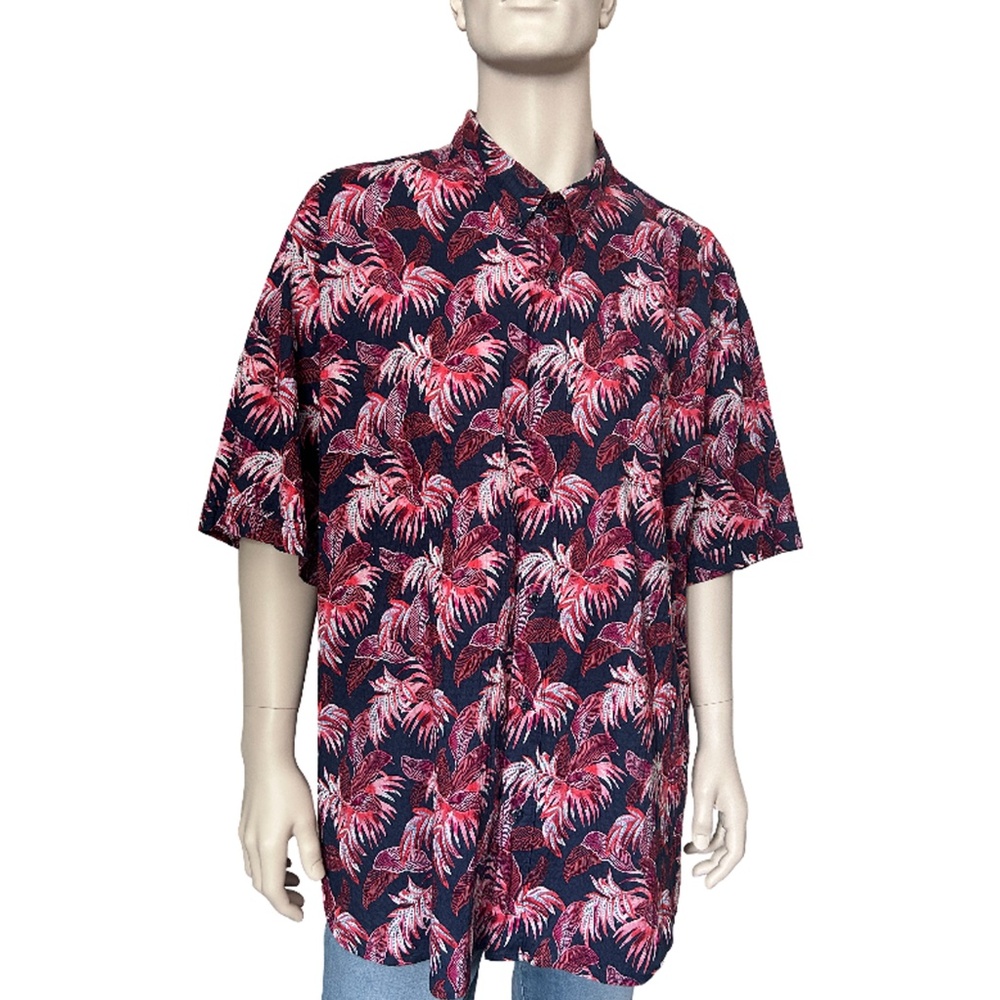 Tommy Bahama Hawaiian Shirt Fenu Fronds Tiki Camp Textured Cotton Floral Pattern